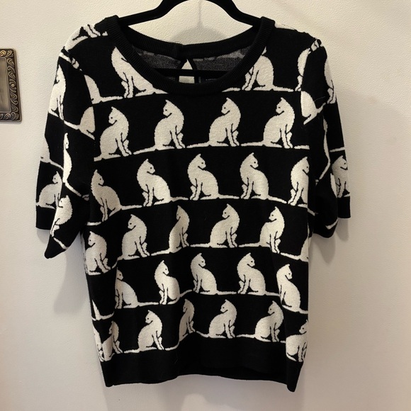 Maeve Jacquard Sweater Short Sleeve Shirt || NWOT || Size L || cat pattern! - Picture 5 of 8